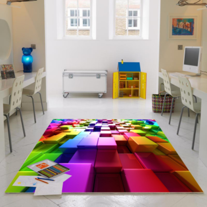 3 Boyutlu Renkli Küpler Dekoratif Halı