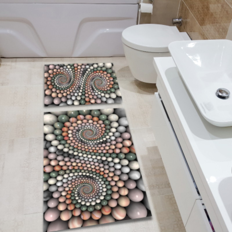 3 Boyutlu Renkli Sarmal Taşlar İkili Banyo Paspas Seti