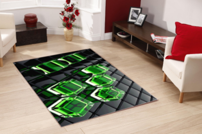 3 Boyutlu Yeşil Küpler Dekoratif Halı