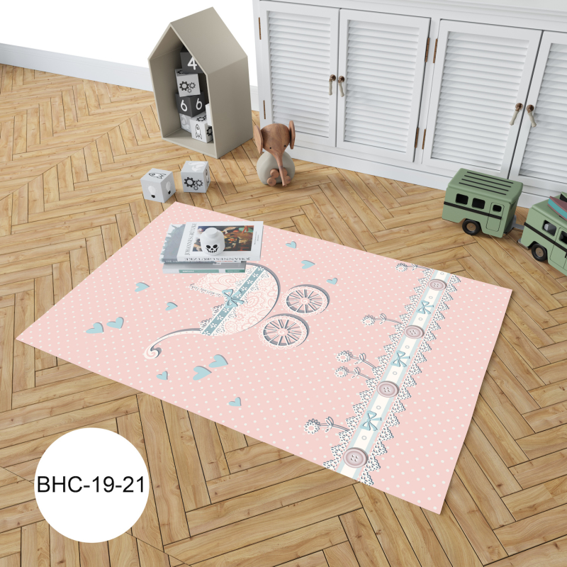 Bebek Arabası Puantiyeli Çocuk Odası Halısı