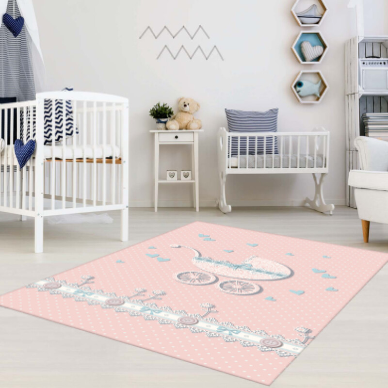 Bebek Arabası Puantiyeli Çocuk Odası Halısı