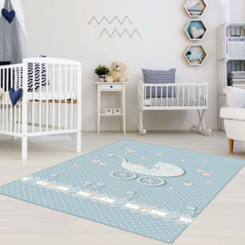 Bebek Arabası Puantiyeli Çocuk Odası Halısı