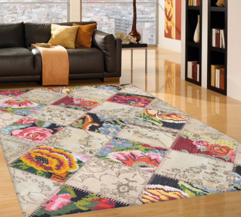 Boyut Patchwork Çiçek Desenli Halı PL0114