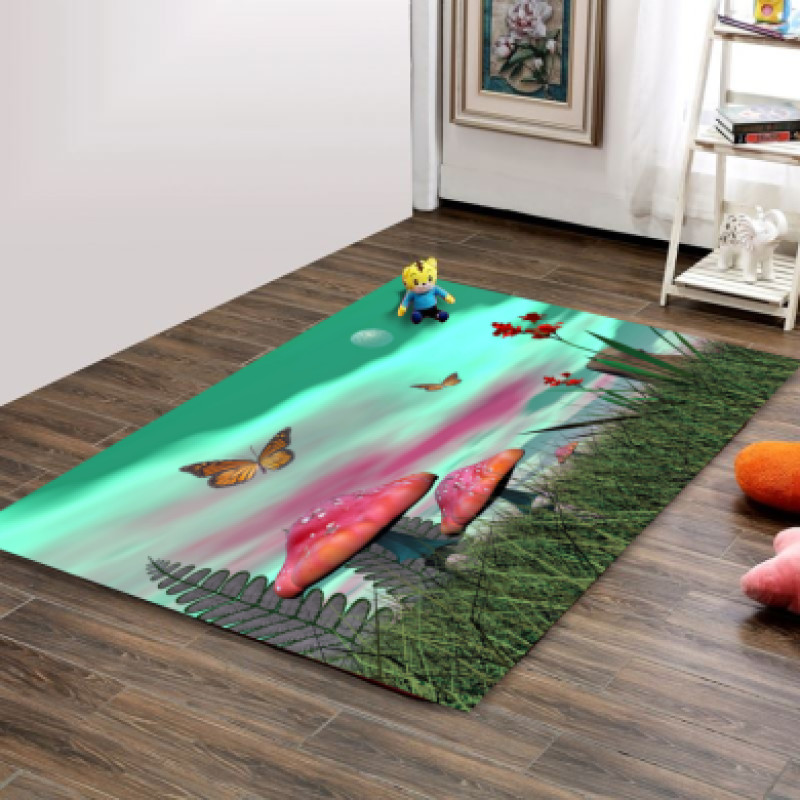 Çayırda Mantarlar Kelebekler Çocuk Odası Halısı