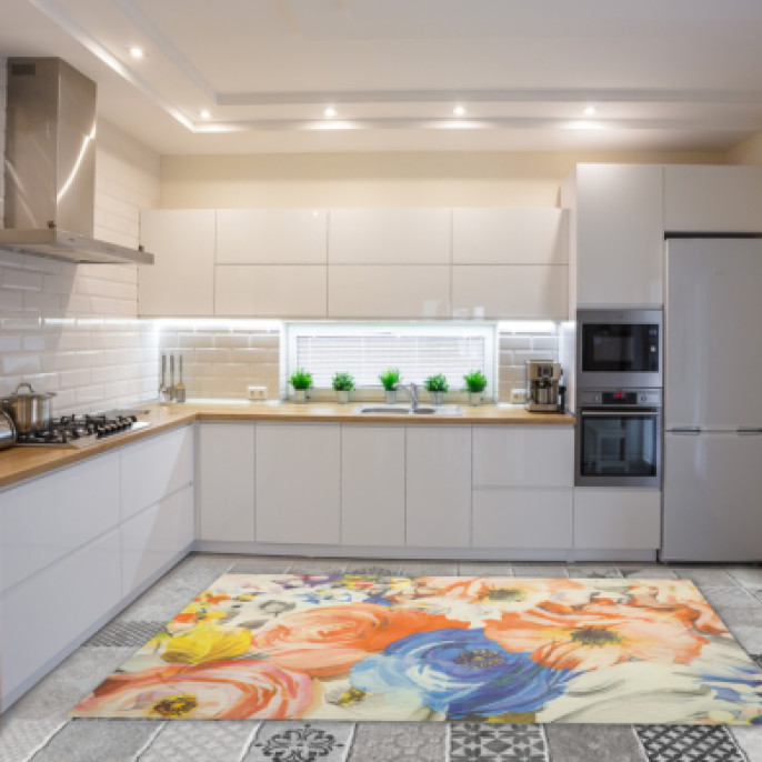 Çiçek Gül Desenli Dekoratif Mutfak Halısı