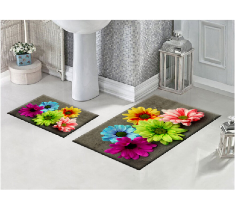 Çiçekli İkili Banyo Paspas Seti