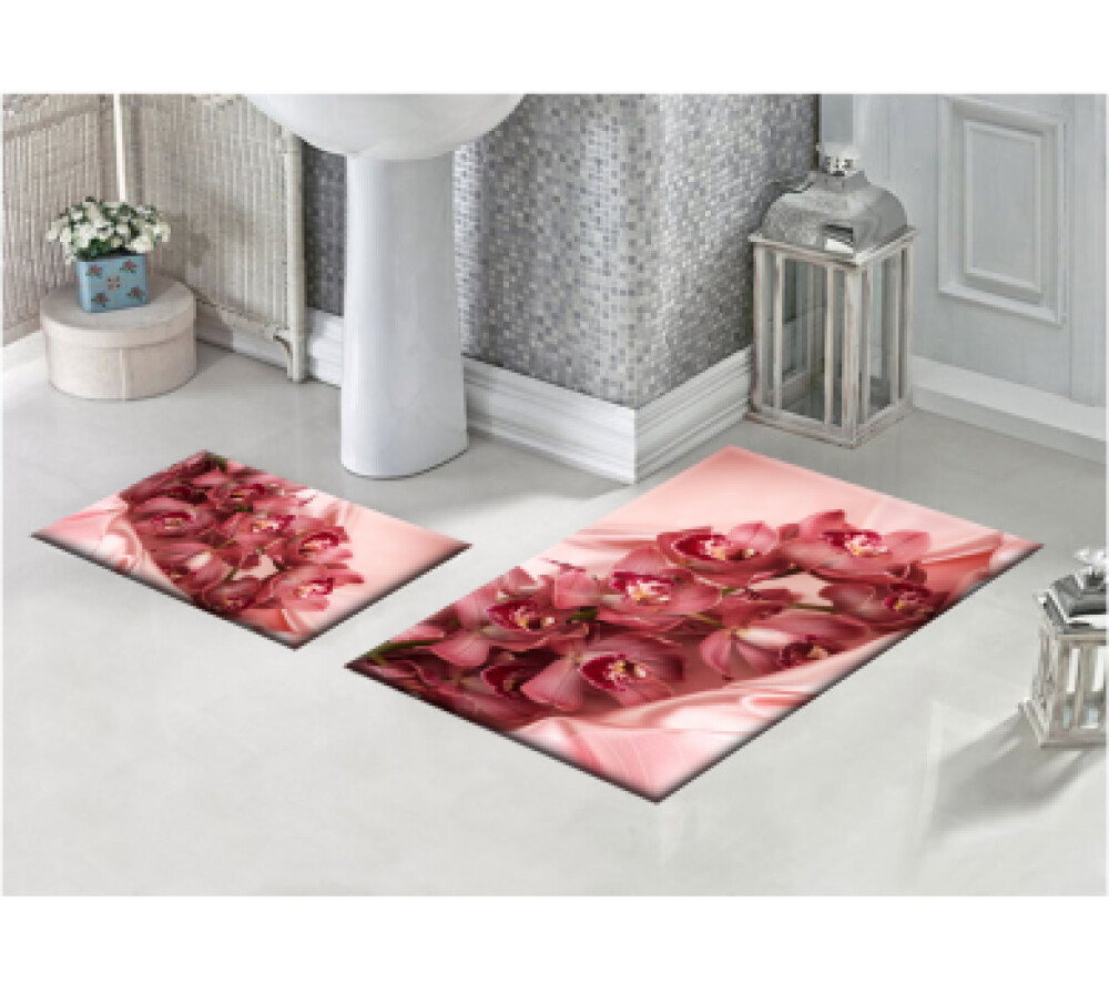 Çiçekli İkili Banyo Paspas Seti