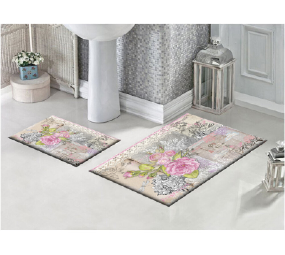 Çiçekli İkili Banyo Paspas Seti