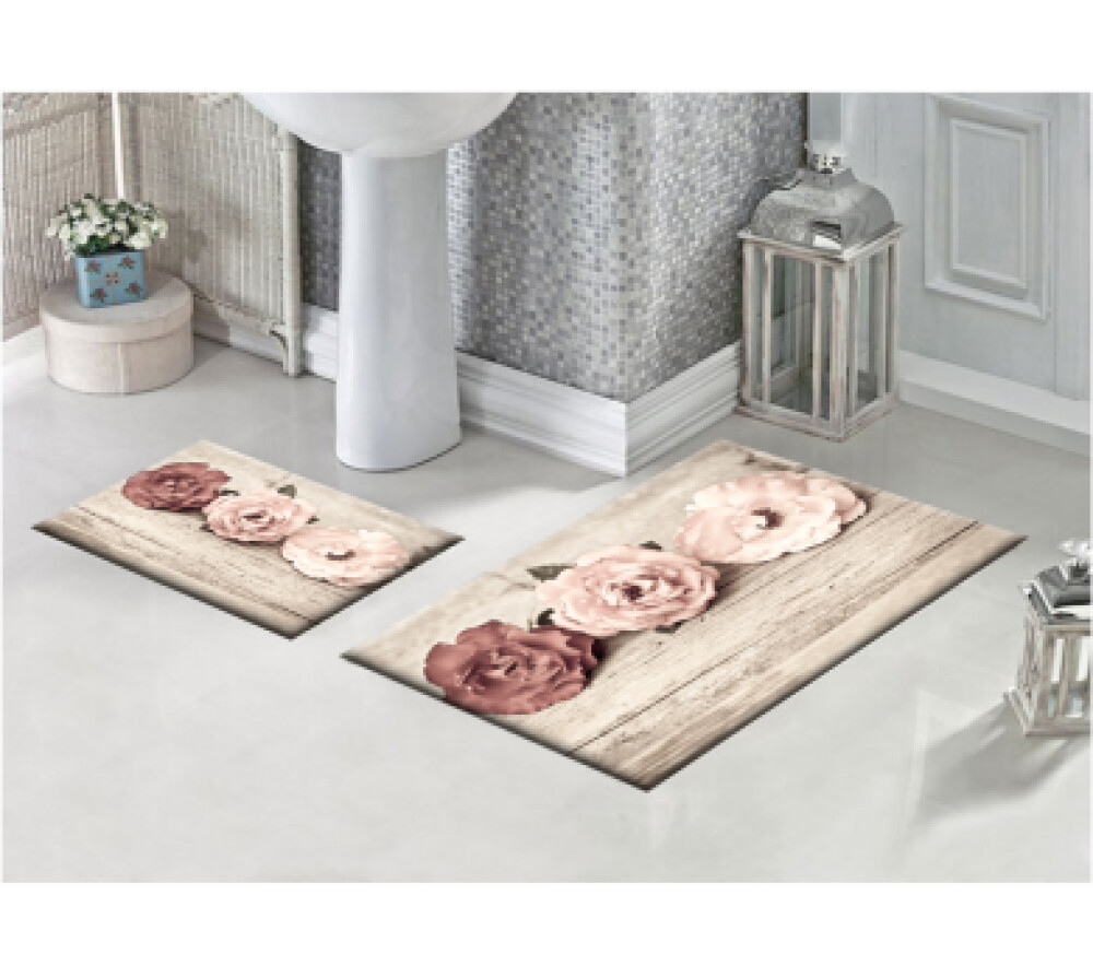 Çiçekli İkili Banyo Paspas Seti