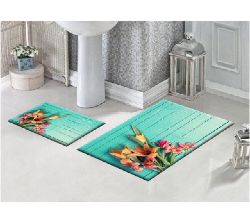 Çiçekli İkili Banyo Paspas Seti