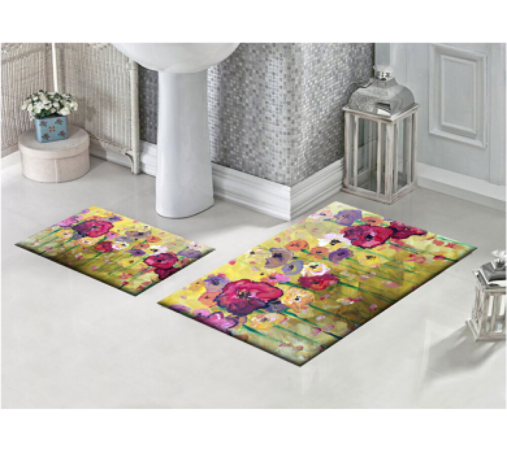 Çiçekli İkili Banyo Paspas Seti