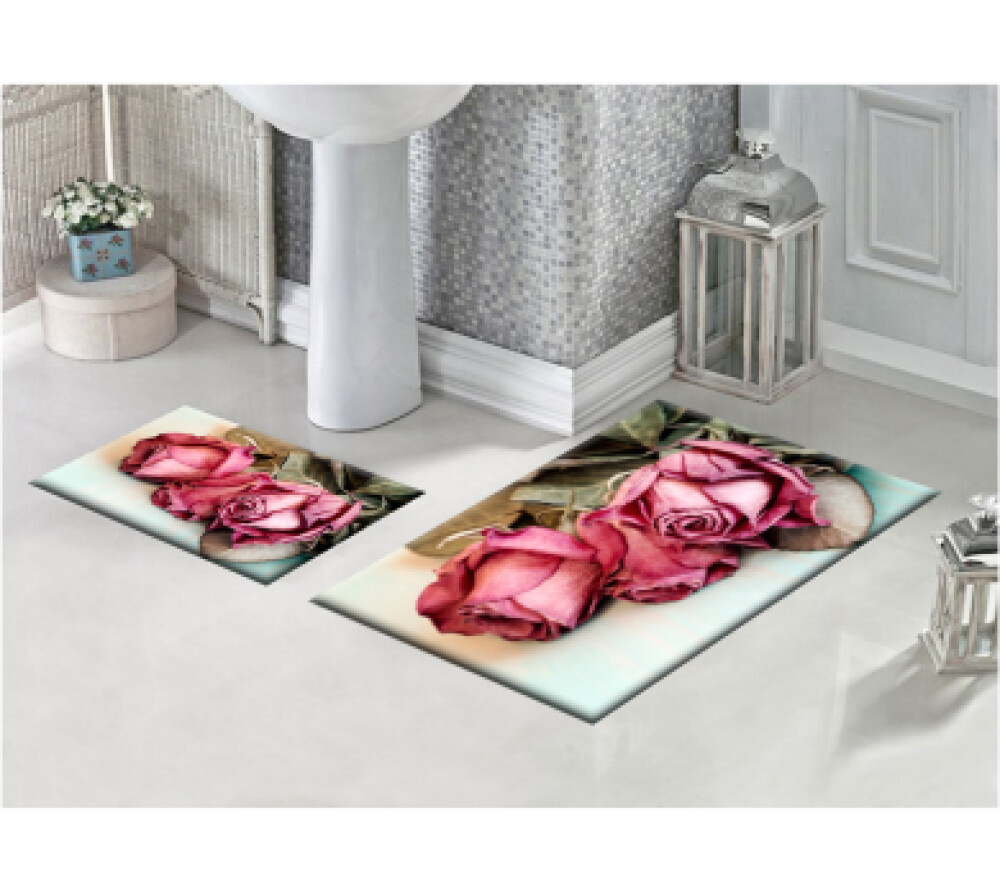 Çiçekli İkili Banyo Paspas Seti