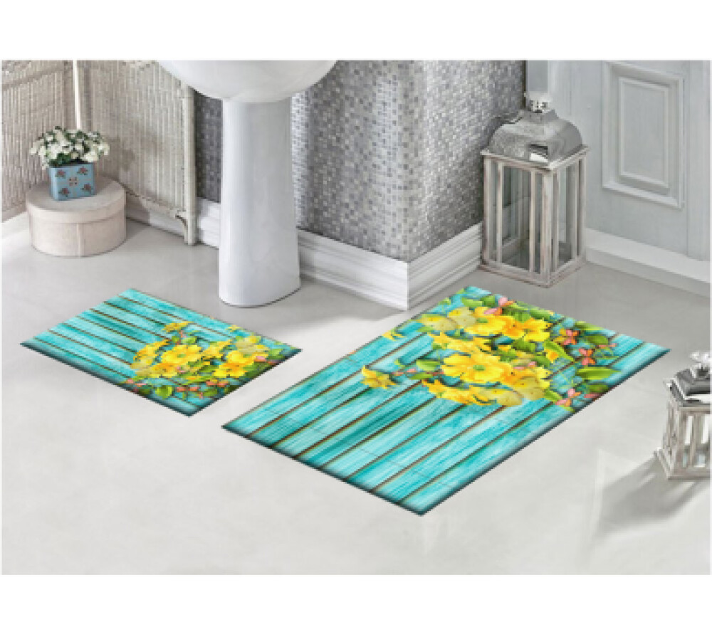 Çiçekli İkili Banyo Paspas Seti