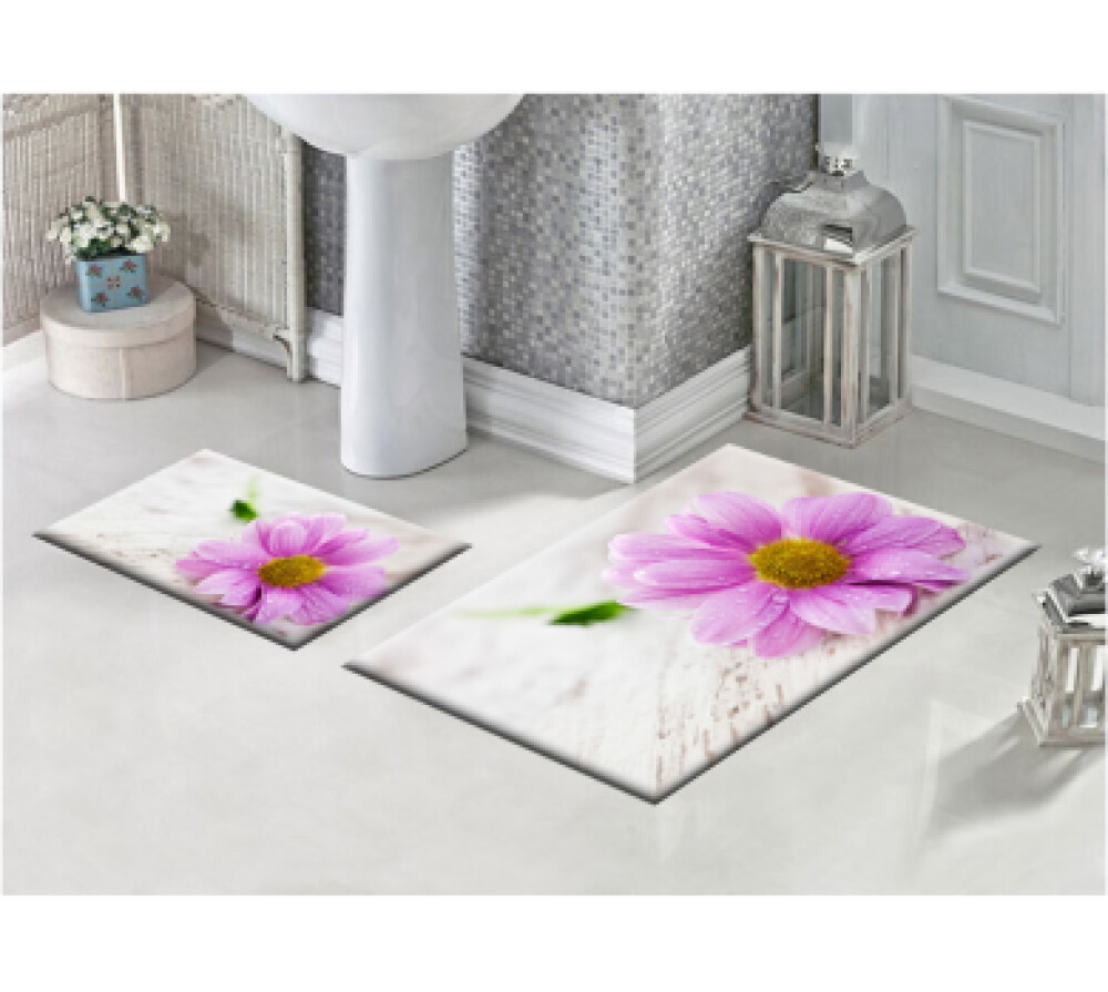 Çiçekli İkili Banyo Paspas Seti