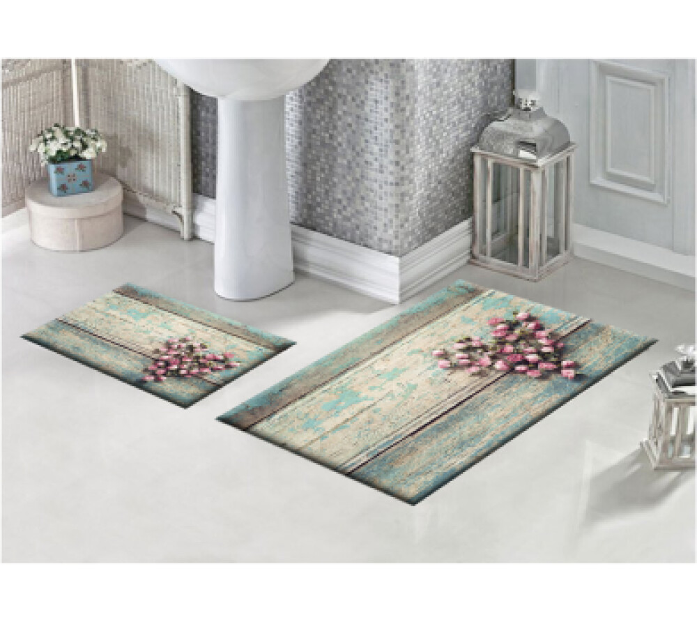 Çiçekli İkili Banyo Paspas Seti