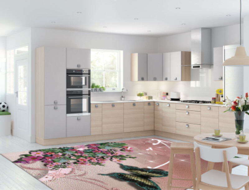 Çiçekli Kelebekli Dekoratif Mutfak Halısı