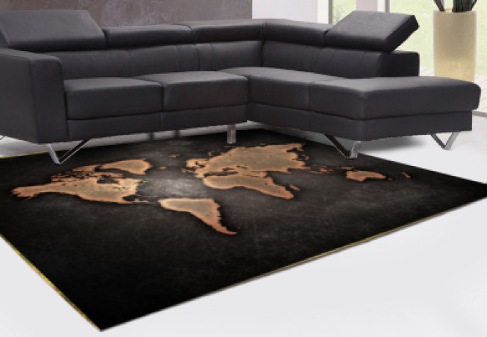 Dünya Haritası Koyu Renkli Dekoratif Halı