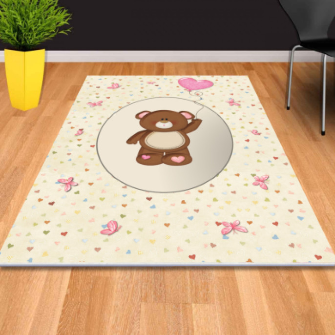 Kalpli Ayıcıklı Dekoratif Kız Çocuk Odası Halısı