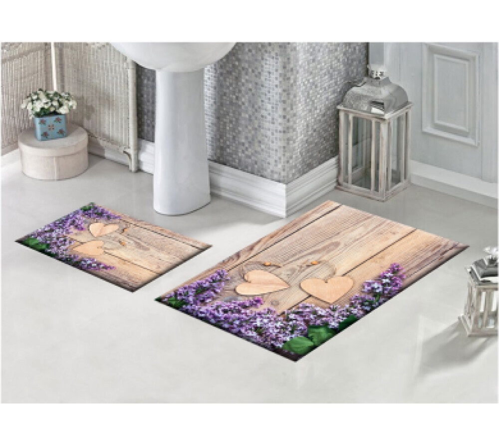 Kalpli Çiçekli İkili Banyo Paspas Seti