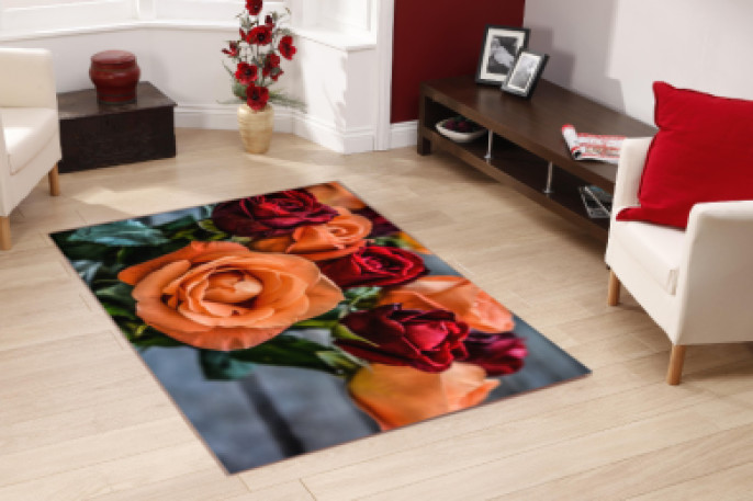 Kırmızı ve Turuncu Güller Dekoratif Halı