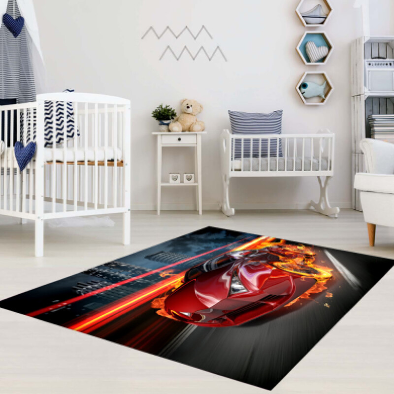 Kırmızı Yarış Arabası Çocuk Odası Halısı