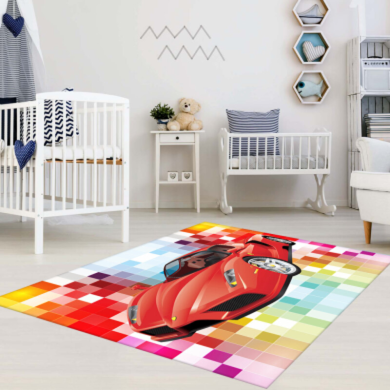 Kırmızı Yarış Arabası Çocuk Odası Halısı