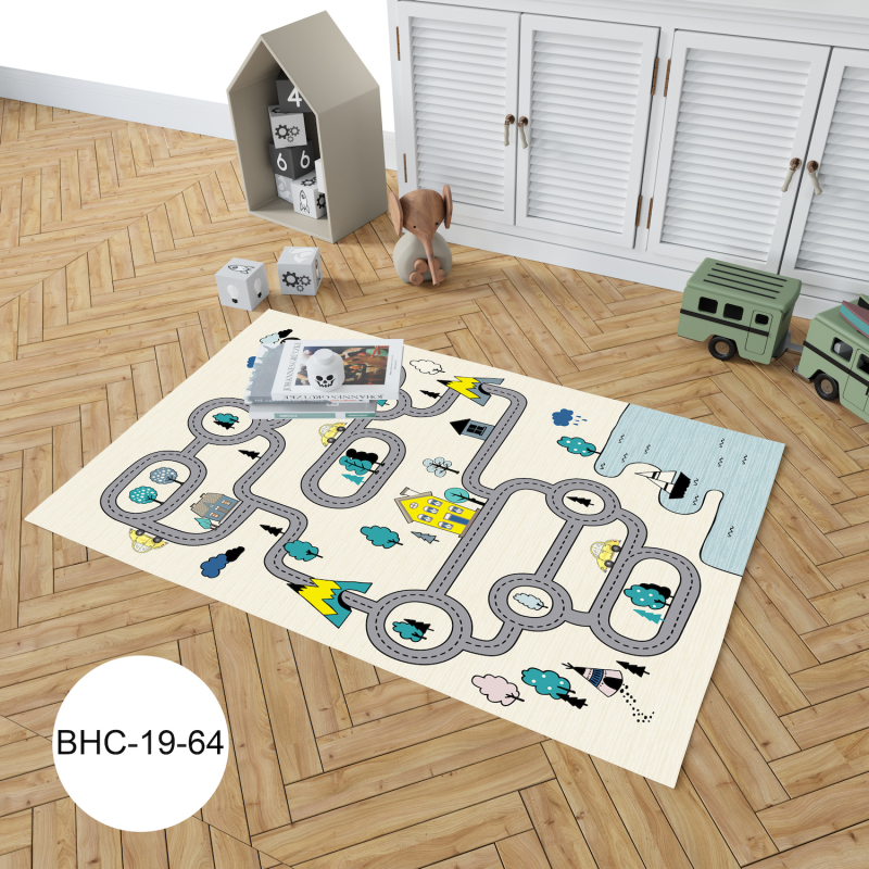 Krem Şehir Yollar Eğitici Çocuk Oyun Odası Halısı