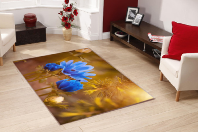 Mavi Çiçekli Dekoratif Halı