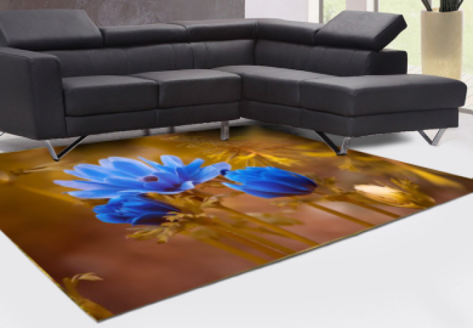 Mavi Çiçekli Dekoratif Halı