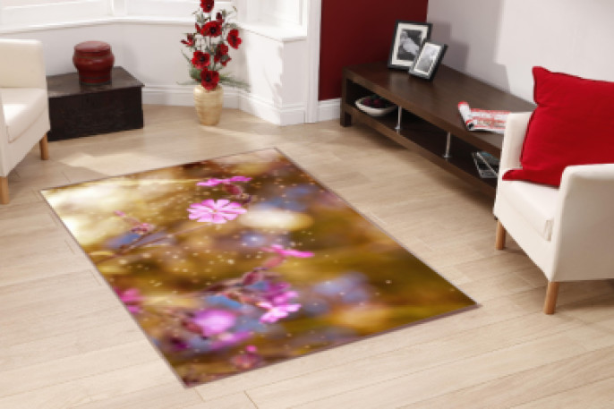 Pembe Canlı Bahar Çiçekleri Dekoratif Halı