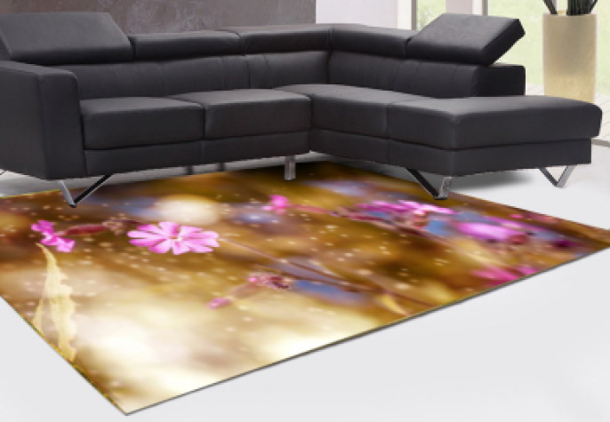 Pembe Canlı Bahar Çiçekleri Dekoratif Halı