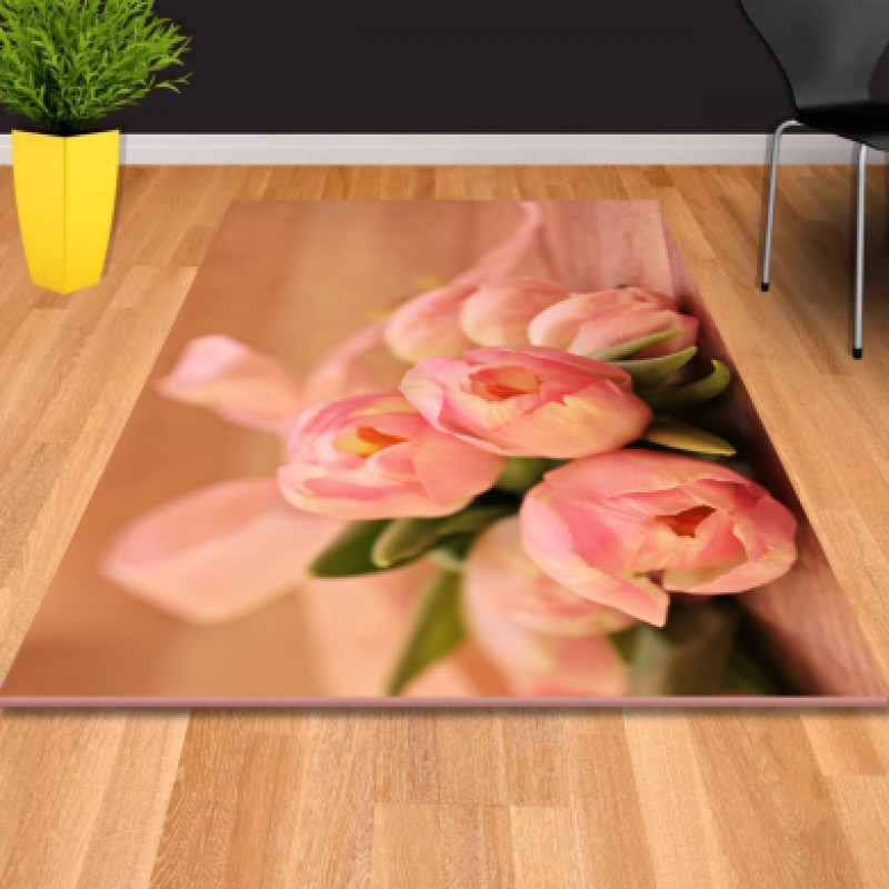 Pembe Gül Buketi Dekoratif Halı