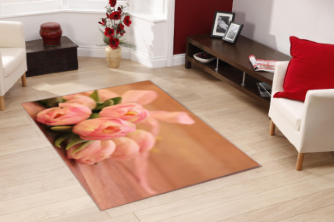 Pembe Gül Buketi Dekoratif Halı