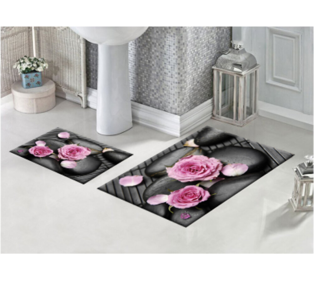 Pembe Gül İkili Banyo Paspas Seti
