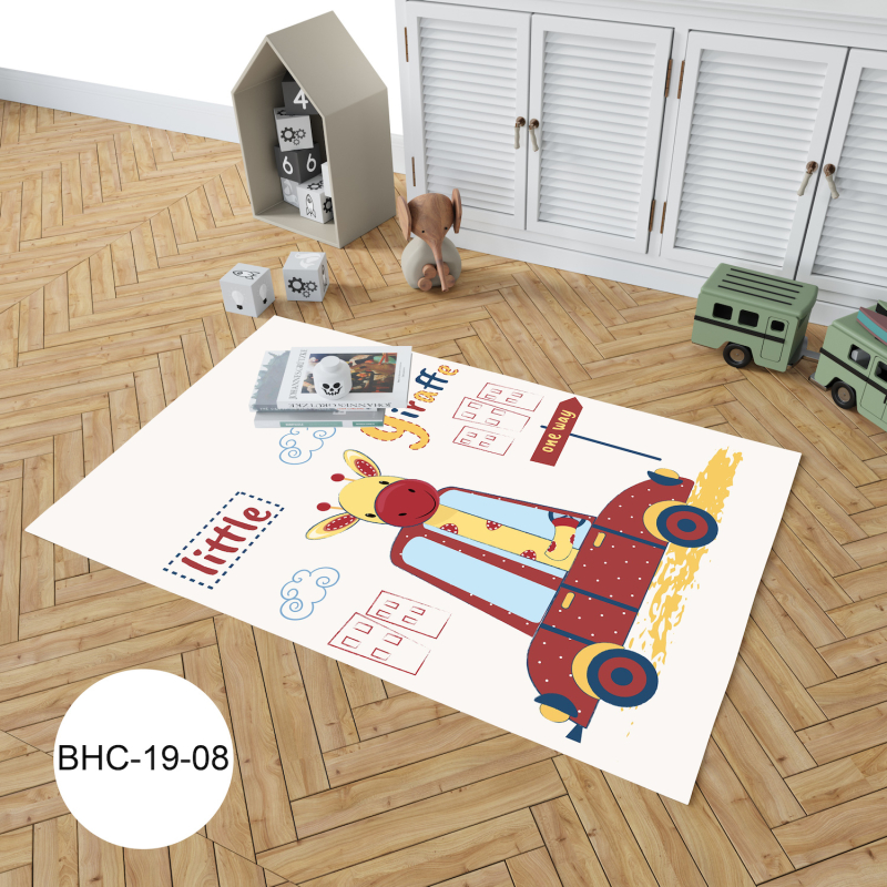 Sevimli Arabalı Zürafa Çocuk Odası Halısı