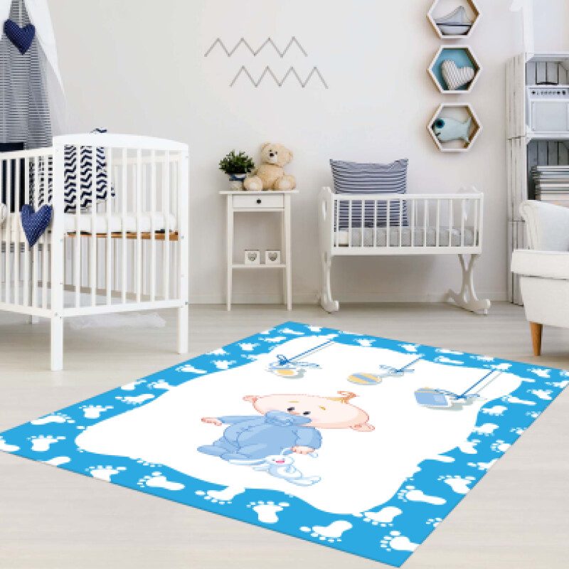 Sevimli Bebek Mavi Çocuk Odası Halısı