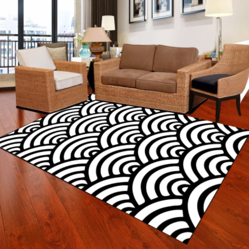 Siyah Beyaz Daireler Dekoratif Halı 108