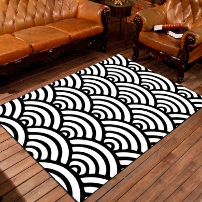 Siyah Beyaz Daireler Dekoratif Halı 108