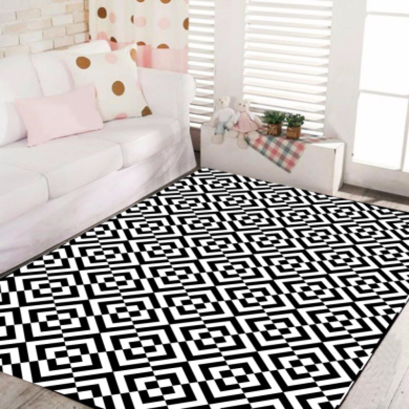 Siyah Beyaz Kareler Dekoratif Halı 98