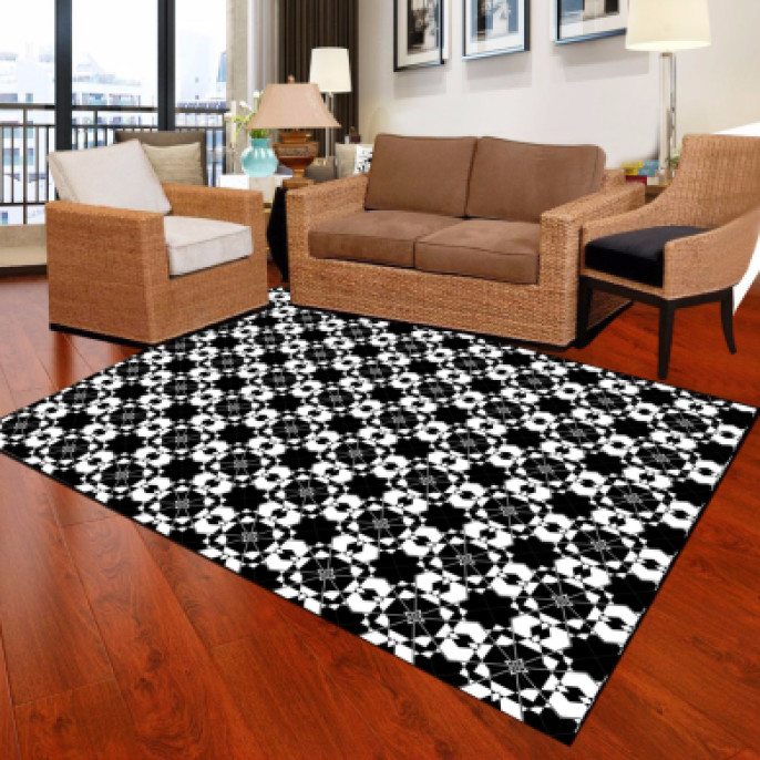Siyah Beyaz Şekilli Dekoratif Halı 100