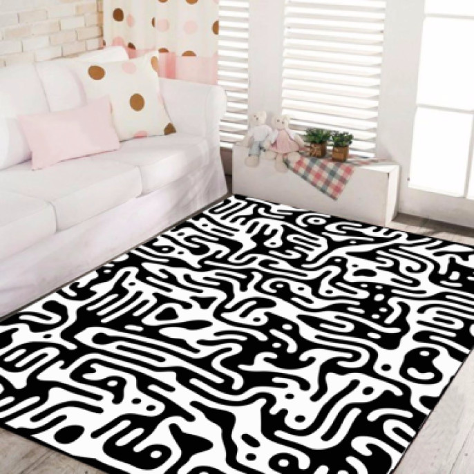 Siyah Beyaz Şekilli Dekoratif Halı 106