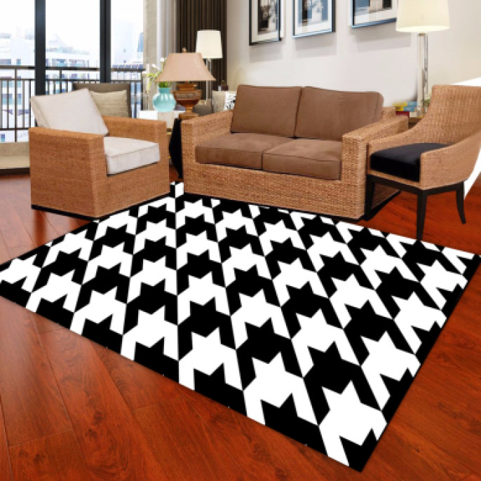 Siyah Beyaz Şekilli Dekoratif Halı 96