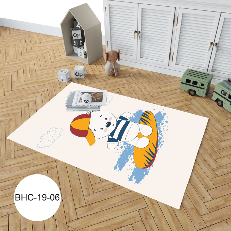 Sörf Yapan Sevimli Ayıcık Çocuk Odası Halısı