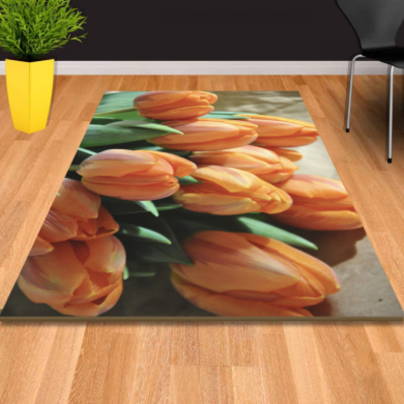 Turuncu Çiçek Buketi Dekoratif Halı