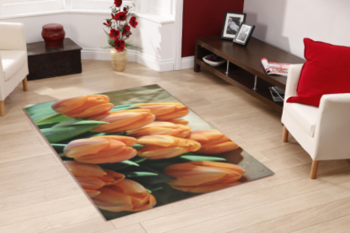 Turuncu Çiçek Buketi Dekoratif Halı