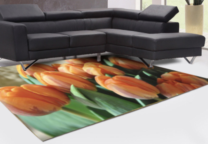 Turuncu Çiçek Buketi Dekoratif Halı