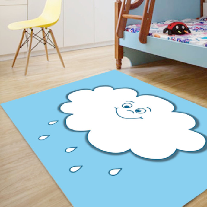 Boyut Halı Yağmur Bulutlu Mavi Bebek Odası Halısı