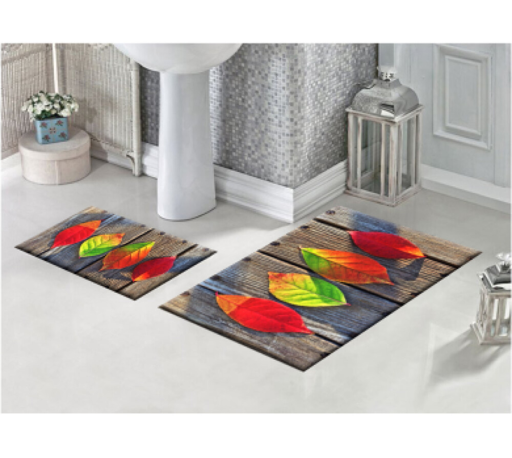 Yapraklı İkili Banyo Paspas Seti