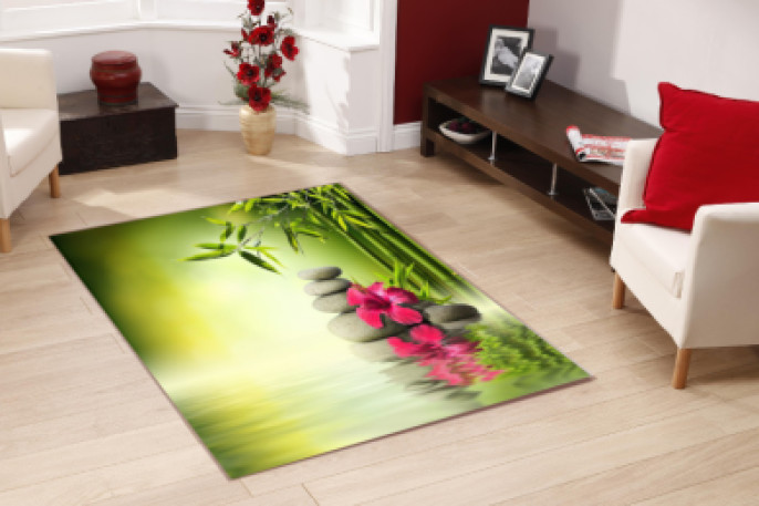 Yeşil Bambu Zen Taşlar Orkide Dekoratif Halı