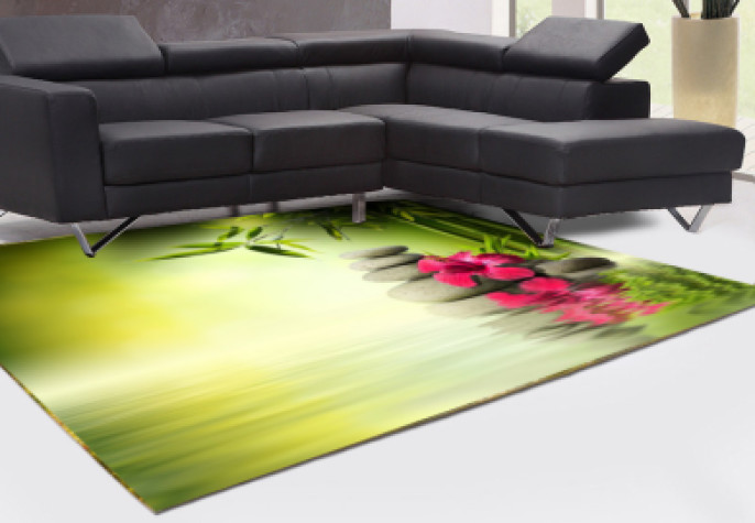 Yeşil Bambu Zen Taşlar Orkide Dekoratif Halı